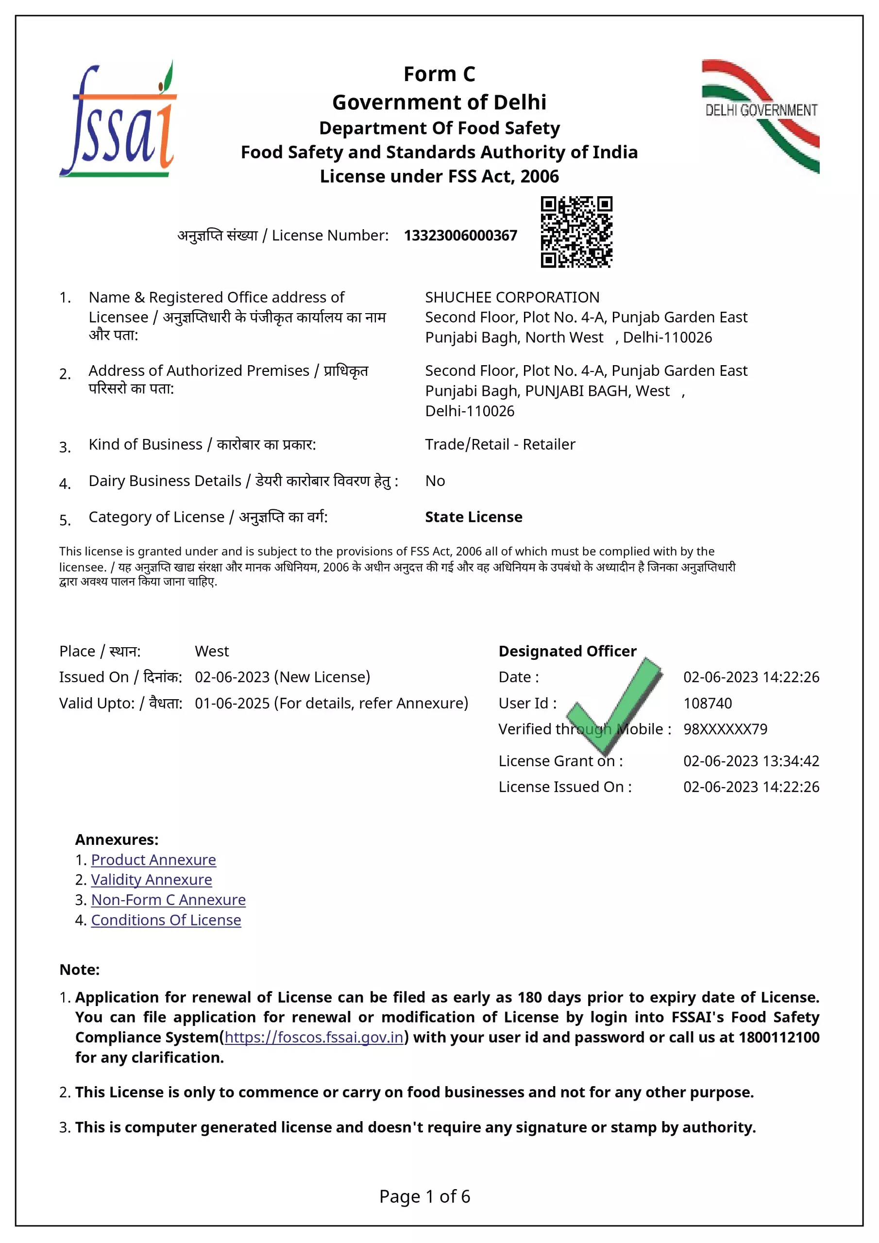 Shuchee FSSAI Certifiction